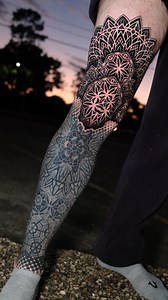 14K views · 301 reactions | Here is the second session for this leg tattoo with a healed white over black tattoo done a few months ago! Next session we’ll be doing more white behind the leg so keep your eyes out for that one! Done in @tattootemple_houston Using @allegoryink white and ultra blak @wjxcartridge carts . #geometrictattoo #geometrytattoo #kneetattoo #allegoryink | Wesche Tattoo | Facebook