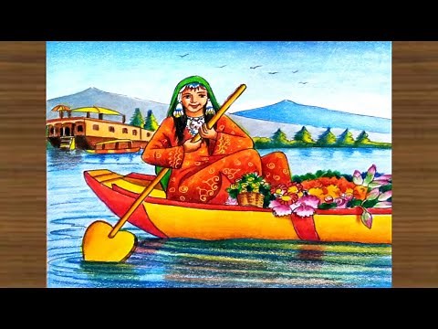 How to draw scenery of beautiful kashmiri girl step by step/kashmir girl drawing