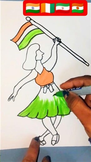 Indian flag with girl drawing step by step draw easy #shorts #drawing #viral