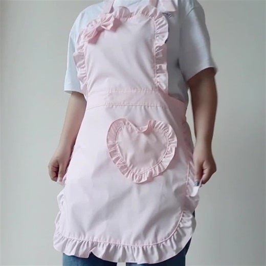 Cute Ruffle Trim Apron, Solid Color Kitchen Apron, Fashionable Cookware for Home Kitchen
