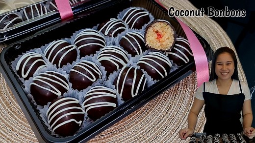 Surprise Your Friends with Homemade Coconut Bonbons Ingredients 500g desiccated coconut 300ml condensed milk 2 cups powdered sugar 1 cup margarine, melted 1 1/2 cups nuts 1/3 cup cherry ,chopped(optional) Dipping chocolate: 500g Bittersweet chocolate(more if needed) | Kusina Chef