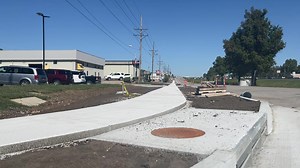 Look at all this new sidewalk, Grandview! This is on the West Frontage Road at 135th Street looking toward Main Street. When crews are done with this stretch there will be over .6 of a mile of SAFE sidewalks for walkers. | City of Grandview
