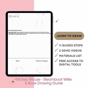 Steamboat Willie Mickey Mouse Drawing PDF | Easy Step-by-step Disney Art Guide for Kids & Beginners | Printable or Digital Tutorial - Etsy Canada