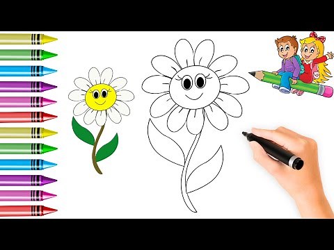 Easy Daisy Drawing for Kids, How to Draw a Cute and Simple Daisy, Art videos