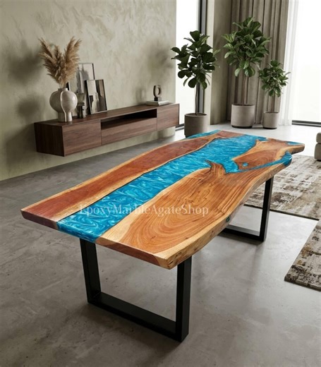 Live Edge Blue Dining Room Table | Epoxy Table Tops | Furniture for Home and Living - Etsy
