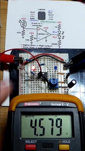 Inverting Reference Voltage and Non Inv Signal Voltage Multimeter Measured LDR Op Amp Circuit LM358