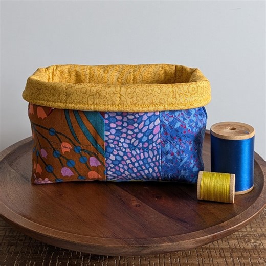SMALL Fabric Storage Bin Basket- Soft Sided - Fold Down Top Edge- Reversible Quilted - Goldenrod - Etsy