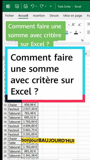 Comment faire une somme avec critère sur Excel ? #exceltutoriales #exceltips#tutoexcel #excel #excel_learning #exceltutoriales #excelastuce #pourtoi #foryou