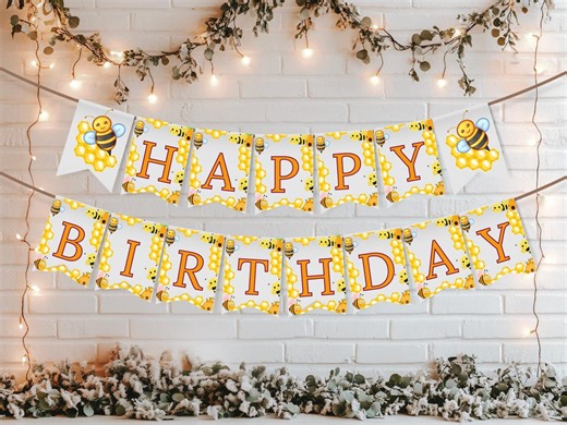 Bumble Bee Happy Birthday Banner, Bee Party Decor (editable Canva Template) - Etsy Australia