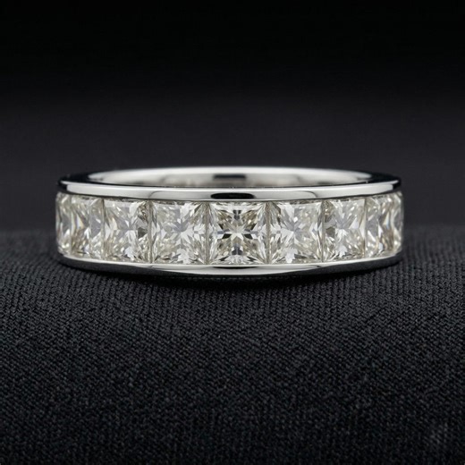 Radiant Cut Diamond Half Eternity Band | 3.9 Carat Platinum Channel Set Wedding Ring - Etsy