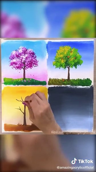 Four Season | Acrylic Painting | Daily Art #20 #acrylicpainting#acrylic paint#winter#summer#fall#spring#seasonpainting#easyart#dailyart#fourseason