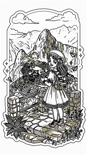 Draw Cute Girl & Machu Picchu for Beginners
