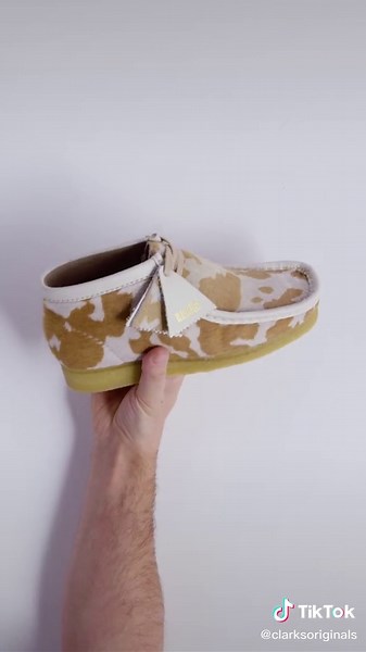 Clarks SS22 Icons Reimagined: Wallabee™ Boot & Trek Mule in Tan Cow Print
