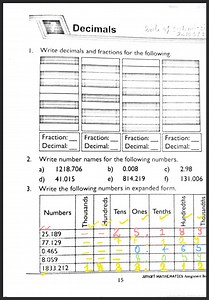 Decimals I. Write decimals and fractions for the following. Wri... | Filo