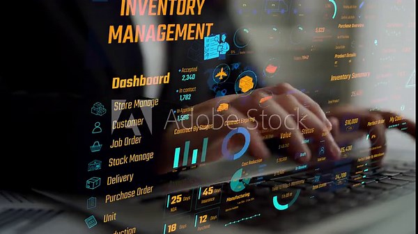 Inventory management dashboard showing supply chain performance, stock levels, order cycle times, cost reduction, and procurement ROI. Inventory tracking, and streamline warehouse efficiency. Thunk