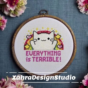 Funny Cat Cross Stitch Pattern: Everything is Terrible! (PDF Download) - Etsy