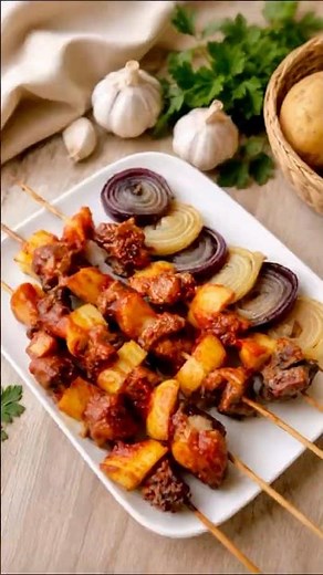 🍢✨ Oven-Baked Pork & Potato Skewers – Juicy, Flavorful & So Easy! 🥔🥩