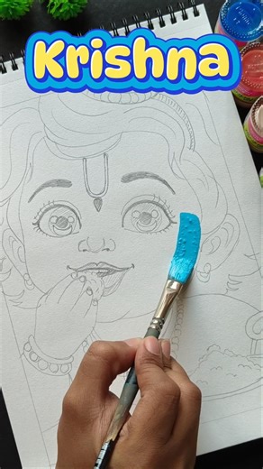 Easy Little Krishna Colouring Tutorial 🎨✨ Step by Step Cute Laddu Gopal Drawing for Beginners 💙🪔 #yt