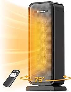 Pelonis 1500w Electric Space Heater for Indoor Use with Thermostat, Oscillation and Remote – Portable Ceramic Heater for Bedroom, Home and for Office Under Desk