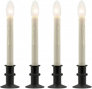 Set of Four Battery Operated Remote Programmable Window Hugger Candle for Narrow Window Sills Daily Timer Choose 6, 8, or 10 Hours Flicker or Steady (Black Oynx)