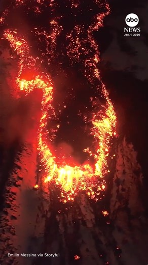 ABC News on Instagram: "A drone captured stunning footage of lava flowing from a fissure on Italy's Mount Etna on New Year's Day."