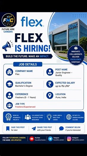 🚀 Flex Is Hiring | Junior Engineer – Quality