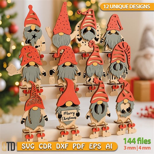 Christmas Gnome Shelf Sitter Laser Cut Files, 12 SVG Designs for Glowforge, Cricut, CNC, Wood Pattern Bundle, Xmas Decor - Etsy Canada