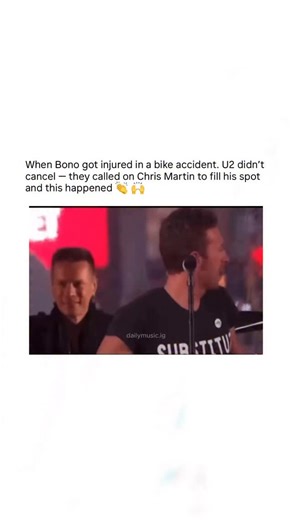 Daily Music on Instagram: "When Bono got sidelined by a bike crash, Chris Martin stepped up – pure magic in Times Square! Song: One by U2 This unforgettable moment happened on World AIDS Day, December 1, 2014, after Bono broke his shoulder, elbow, and hand in a serious bike accident in Central Park. U2 was set to perform in Times Square but Bono couldn’t sing. Chris Martin from Coldplay stepped in as a surprise guest, joining The Edge, Adam Clayton, and Larry Mullen Jr. for a powerful acoustic v