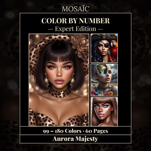 Color by Number for Advanced Colorists | Mosaic | Beautiful Women's Realistic Portraits | Apps & Print | 99  Colors | 60 "Aurora Majesty"
