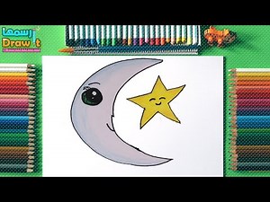 How to draw a crescent and a star - How to draw a crescent in steps - Learn to draw - Cute drawings