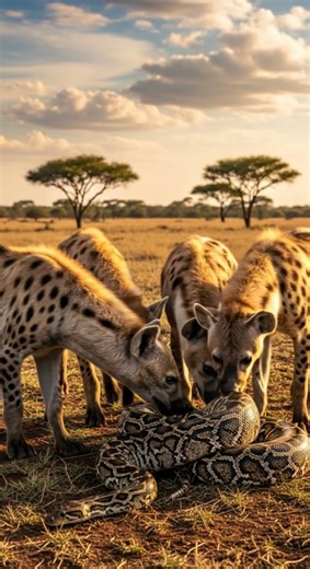 What will the hyena find inside the python’s hidden den #wildlife #nature #animals