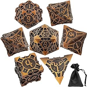 DND Dice Set Metal Polyhedral Dice Set Dungeons and Dragons Dice Large Role Playing Dice D&D Dice MTG RPG Pathfinder D and D Dice Board Games D20 D12 D10 D8 D6 D4 Ancient Gold