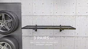 2-Pack 2×3ft(24×36 inch) Garage Wall Shelving, 500 lbs Load Capacity, Garage Wall Mounted Shelves, Heavy Duty Shelf with Hooks, Blac