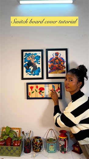 bhawna on Instagram: "DM me to get your customised switchboard cover ✨ From MDF boards to an artistic sliding switchboard cover 🎨✨ Cutting, joining, painting, making sliding channels and finally turning a boring switchboard into a functional décor piece with a little secret vibe 😉 Handmade with patience and creativity #DIYHomeDecor #SwitchboardCover #HomeDecorDIY #HandmadeDecor"