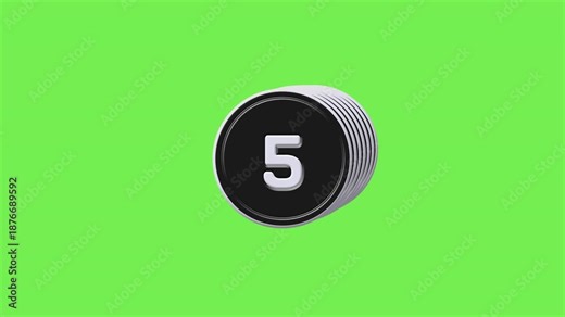 10 Seconds 3D Circular Countdown Label Animation. Floating Round Timer Motion Graphic on Chroma Key Green