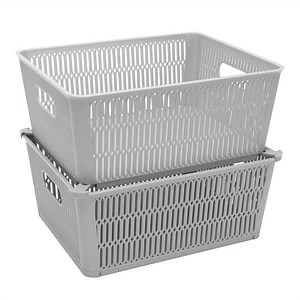 Simplify Slide 2 Stack It 2 Pack Plastic Storage Basket in Grey