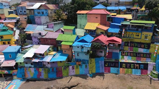 Drone views of Jodipan: Indonesia's rainbow village in Malang - Worldwide