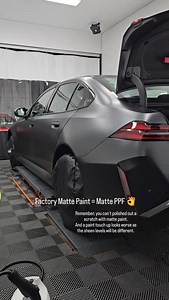 In simple terms, matte paint can't be touched up if you get a stone chip - well, you can, but it won't look anything like the original paint. And if you get a scratch on your matte paint, you can't buff the scratch out - again, you can, but you'll turn your panel gloss!! Our biggest recommendation is to have matte (or satin, depending on the sheen level) PPF applied to protect the paint from new. We protected this brand new BMW M5, with a full PPF coverage, making sure that the paint remains in