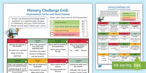 Year 6 SPaG Retrieval Working Memory Challenge Grid: Grammatical Terms & Word Classes