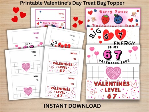 Valentine’s Treat Bag Toppers Printable | Kids Classroom Valentines | Six Seven | Instant Download | Instant DIY - Etsy