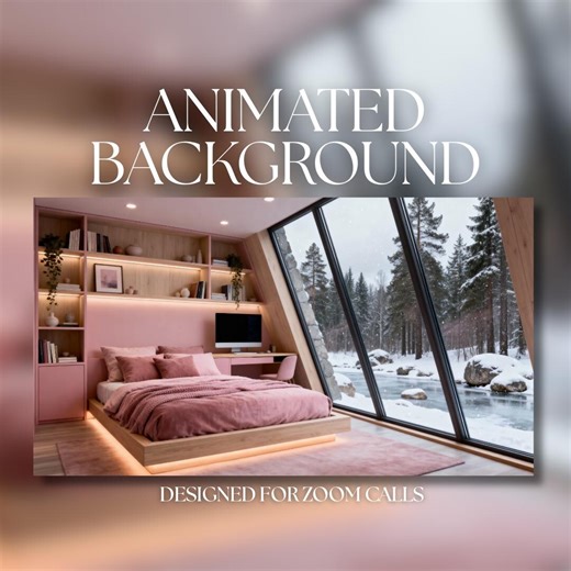 Animated Background | Pink A-frame Bedroom With Snowy Forest View | Zoom Video Call Backdrop | MP4 Digital Download | AB764 - Etsy