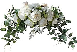 H&S BRIDAL Wedding Arch Flowers, 30 Inch Rustic Artificial Floral Swag for Door Lintel, Green Leaves Rose Peony Sunflowers Table Centerpieces Home Decoration