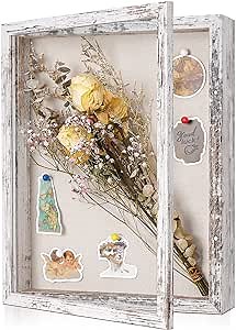 Califortree 12x16 Large Shadow Box Frame with Linen Back - Plexiglass Cover, Sturdy Rustic Memory Display Case of Flower, Pictures, Medals and More, Distressed White