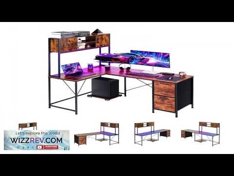 VEVOR L Shaped Gaming Desk with LED Lights 62.2 inch Reversible Corner Computer Desk