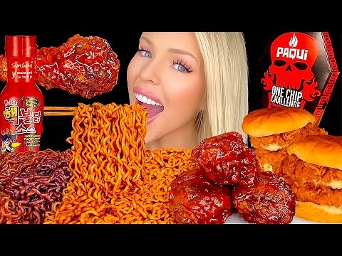 ASMR 10X NUCLEAR FIRE NOODLES CHALLENGE MUKBANG *FAIL* POPEYES CHICKEN SANDWICH, EATING SOUNDS 먹방