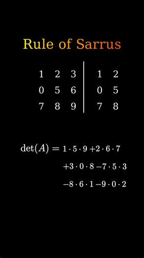 The 3x3 Determinant Trick: Rule of Sarrus! ⚡#mathanimation