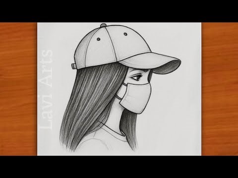 Easy Girl Drawing with Cap and Mask | Pencil Sketch Side View Titurial