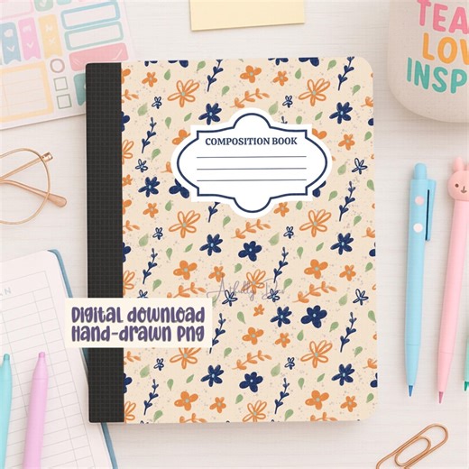 Composition Notebook Cover Printable Ditsy Floral Notebook Cover Digital Download School Notebook Cover PNG Composition Book Printable - Etsy