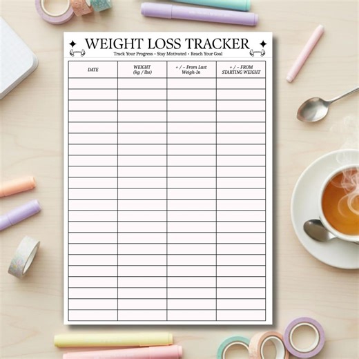 Weight Loss Tracker Printable, Weekly Weight Tracker PDF, Body Measurement Chart, Fitness Journal Page, Health Planner - Etsy
