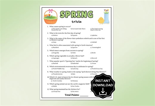 Spring Trivia Game, Spring Games Printable, Rainy Day Activity for Kids & Adults, Office Party Icebreaker Game Fun,spring Classroom Activity - Etsy